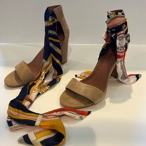 Jeffrey Campbell Lindsay-t nude suede with nautical print ankle tie